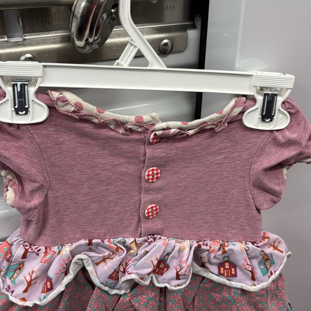 Matilda Jane Pink Purple Ruffled Dress Houses Bows Chickens Polka Dots 12-18M - Picture 8 of 16